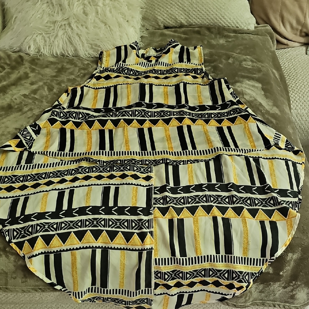 Tribal Print Sleeveless Dress in Black and Yellow